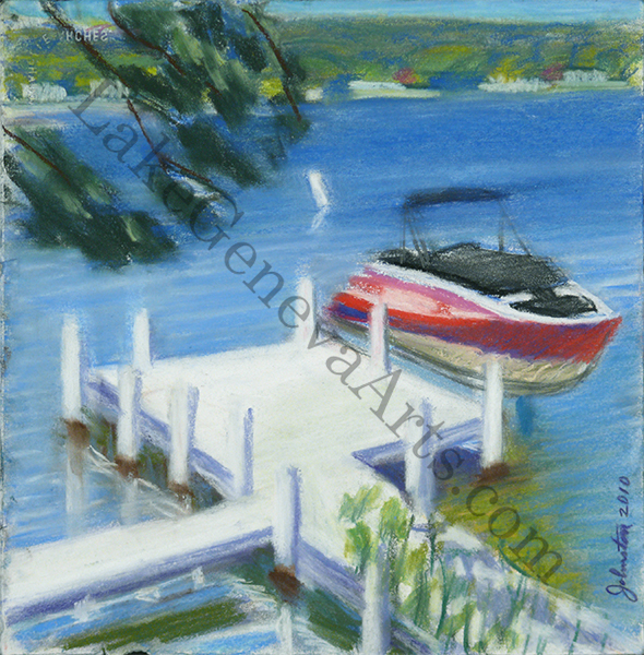 Red Boat At The Waters Edge - Cindy's View print